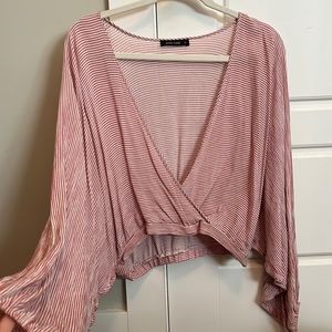 Muted Red and white pinstripe balloon sleeve blouse